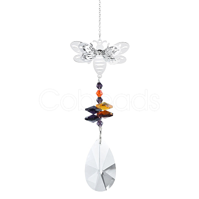 Teardrop Glass Hanging Suncatcher Pendant Decoration DJEW-PW0008-04D-1