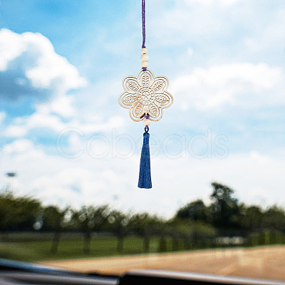 10Pcs 5 Colors Flower Wood Pendant Decoration HJEW-DR00097-1