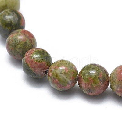 Natural Unakite Bead Stretch Bracelets X-BJEW-K212-B-006-1