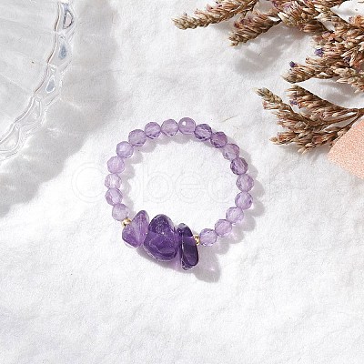 Natural Gemstone Beaded Rings RJEW-TA00191-1