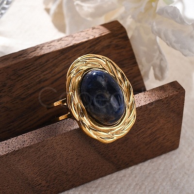 Oval Natural Sodalite Finger Rings RJEW-M063-01G-09-1