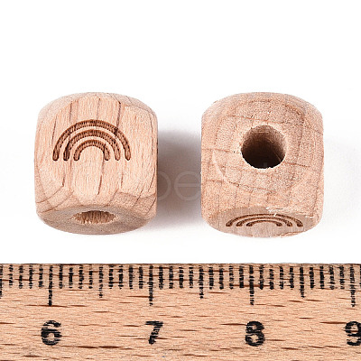 Engraved Beech Wood Beads WOOD-N015-08E-1