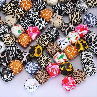 Colorful Pattern Printed Silicone Focal Beads SI-JX0022A-12-1