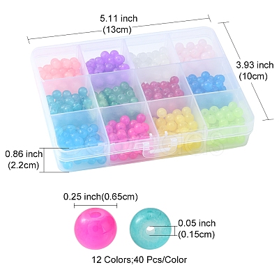 480Pcs 12 Colors Baking Paint Imitation Jade Glass Round Bead Strands DGLA-FS0001-01-1