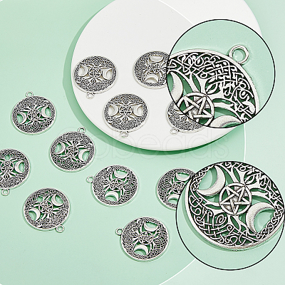 40Pcs Tibetan Style Hollow Alloy Pendants TIBEP-FH0001-29AS-1