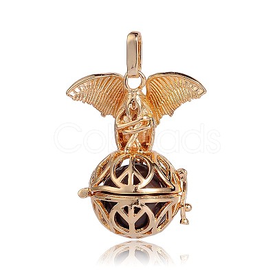 Golden Plated Brass Hollow Round Cage Pendants KK-J252-05G-1