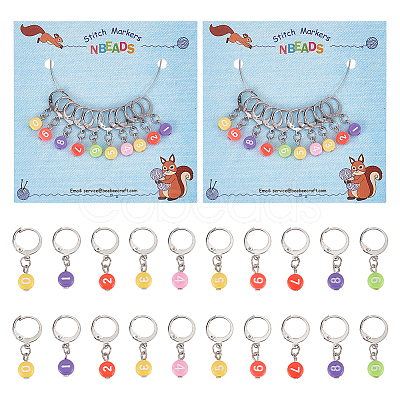Acrylic Flat Round with Number Pendant Locking Stitch Markers HJEW-PH01870-1