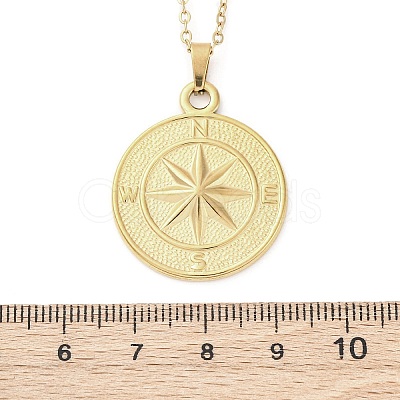 Compass 304 Stainless Steel Pendant Necklaces NJEW-M096-19G-1