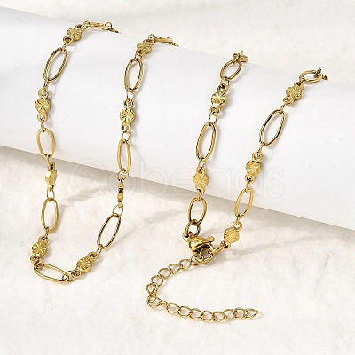 304 Stainless Steel Flower Link Chain Necklaces for Women NJEW-A046-02C-G-1