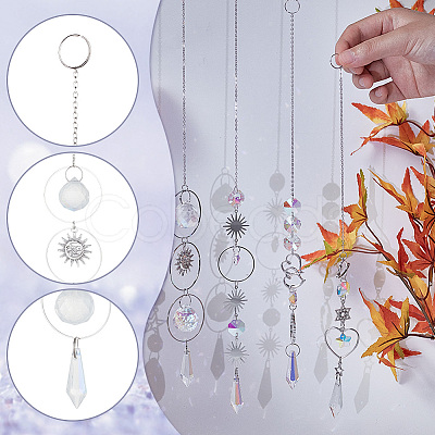 5Pcs 5 Style Clear AB Glass Pendant Decorations HJEW-GA0001-42-1