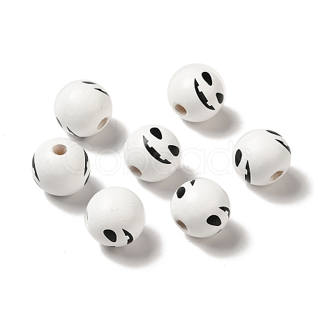 Printed Round Wood European Beads WOOD-M006-02-1