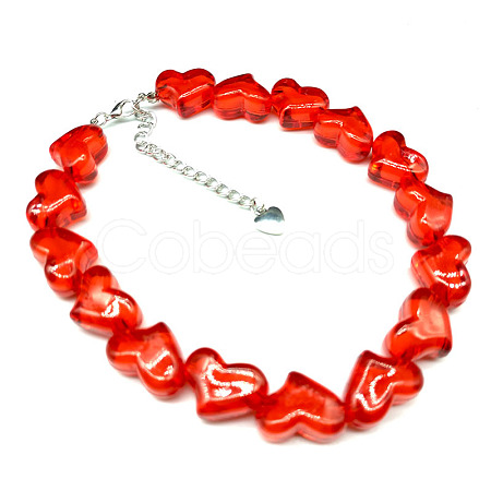 Valentine's Day Acrylic Bead in Bead Heart Beaded Necklaces with Alloy End Chains FS-WG4CF83-05-1