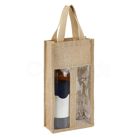 Jute Wine Storage Handbag with PVC Clear Window ABAG-WH0045-18-1