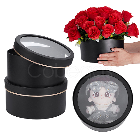 2Pcs 2 Sizes Flat Round Cardboard Paper Flower Organizer Package Boxes CON-BC0007-79B-1