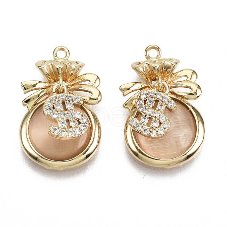 Brass Micro Cubic Zirconia Pendants X-KK-N231-145-NF-1
