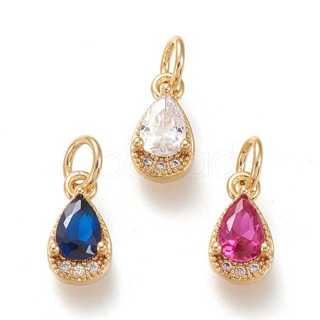 Brass Micro Pave Clear Cubic Zirconia Charms KK-F820-15-G-1