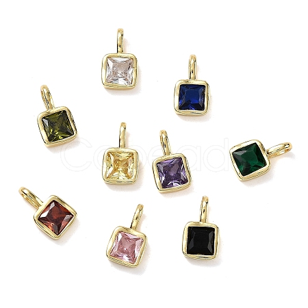 Square Brass Micro Pave Cubic Zirconia Charms KK-C134-06G-1