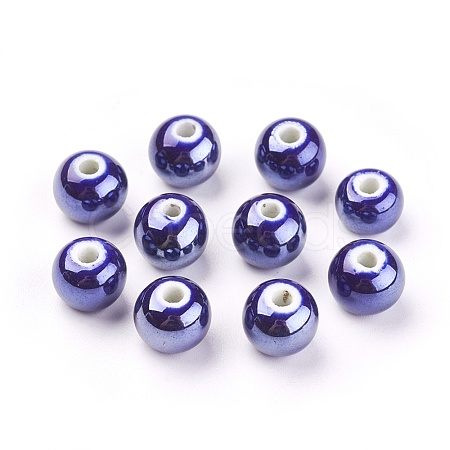 Pearlized Dark Blue Glazed Porcelain Round Beads X-PORC-D001-10mm-14-1