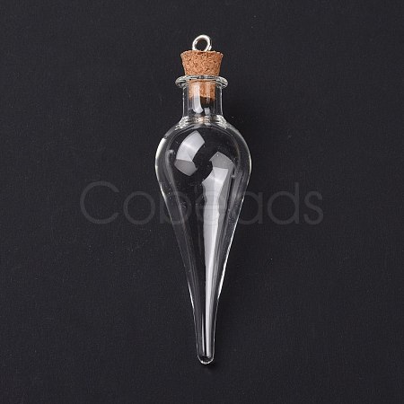 Teardrop Glass Cork Bottle Big Pendants AJEW-A041-01C-1