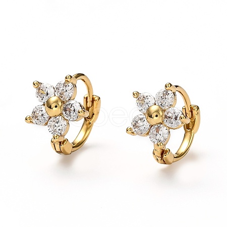 Brass Micro Pave Clear Cubic Zirconia Huggie Hoop Earrings EJEW-H121-16G-1