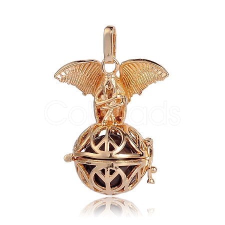 Golden Plated Brass Hollow Round Cage Pendants KK-J252-05G-1
