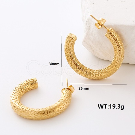 Stainless Steel Textured C-Shaped Stud Earrings TE0534-3-1