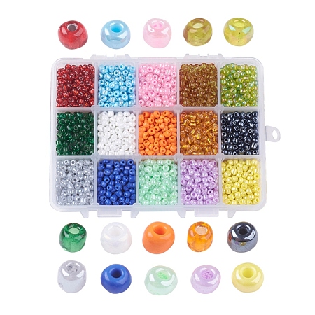 1 Box 15 Color 6/0 Glass Seed Beads SEED-X0023-B-1