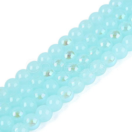 Electroplate Imitation Jade Glass Beads Strands EGLA-Q132-6MM-01B-05-1