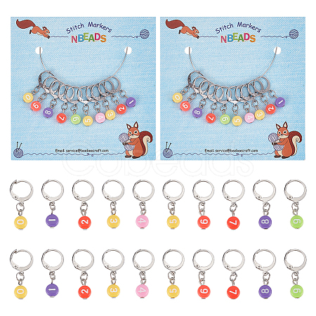Acrylic Flat Round with Number Pendant Locking Stitch Markers HJEW-PH01870-1