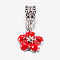 Tibetan Style Alloy Enamel European Dangle Charms, Large Hole Pendants, Flower, Platinum, Red, 29mm, Pendant: 16.5x13.5x4mm, Hole: 4.5mm