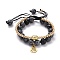 Round Natural Snowflake Obsidian Braided Beded Bracelets Set, Buddha Head & Om Symbol Charm Bracelets, Buddhist Jewelry, Real 18K Gold Plated, Inner Diameter: 2~3-1/4 inch(5~8.2cm), 2-1/8~3-1/2 inch(5.5~9cm), 2pcs/set