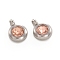 Trendy Original Color 304 Stainless Steel Grade A Rhinestone Flat Round Charm Pendants, Faceted, Stainless Steel Color, Light Peach, 9x6.5x4mm, Hole: 2mm