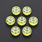 Transparent Acrylic Beads, with Glitter Powder, Flat Round with White Enamel Smile Face, Yellow, 10x5mm, Hole: 2mm