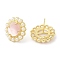 Ion Plating(IP) Natural Shell Flower Stud Earrings with Plastic Pearl Beaded, Real 14K Gold Plated Brass Jewelry, Pink, 17.5mm