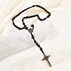 Oval Wood Rosary Bead Necklaces NJEW-C108-01-3