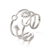 Tarnish Resistant Star & Moon & Sun 304 Stainless Steel Open Cuff Ring Findings STAS-E066-10P-1