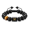 Natural Tiger Eye & Lava Rock Round Beads Adjustable  Bracelets TV6214-13-1