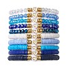 10Pcs Polymer Clay Disc & Glass & Brass Beaded Stretch Bracelets Set BJEW-JB09676-01-1