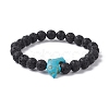 Natural Lava Rock & Synthetic Turquoise Dolphin Beaded Stretch Bracelets BJEW-JB09826-01-1