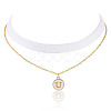 Alloy Enamel Letter Pendant Single Face White Velvet Ribbon & Brass Chain Double Layered Choker Necklaces NJEW-TAC0036-2