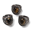 Natural Tiger Eye Oval Adjustable Rings RJEW-K271-06R-22-1