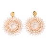 Woven Glass & Brass Beaded Sun Dangle Stud Earrings EJEW-A105-02G-1