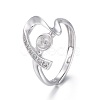 Anti-Tarnish Adjustable Rhodium Plated 925 Sterling Silver Finger Design Ring Mounts Fittings with Pearl Seat STER-F048-23P-1