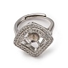 Rhombus Brass Micro Pave Clear Cubic Zirconia Adjustable Ring Settings KK-D378-34P-2