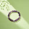 Natural Amethyst & Lampwork Evil Eye Round Beaded Stretch Bracelet BJEW-JB08713-06-2