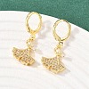 Leaf Brass Micro Pave Clear Cubic Zirconia Hoop Earrings EJEW-B154-01G-1
