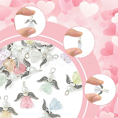 30Pcs Angel Acrylic & Glass Pendant PALLOY-FZ00016-1