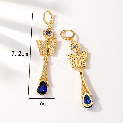 Elegant Brass Cubic Zirconia Butterfly Tassel Hoop Earrings KG8851-1
