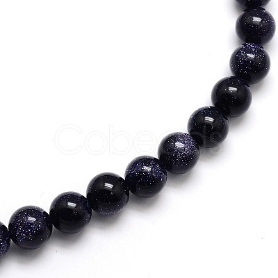Synthetic Blue Goldstone Round Beads Strands G-O047-11-8mm-1