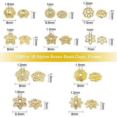 100Pcs 10 Styles Brass Bead Caps KK-CJ0002-08-1